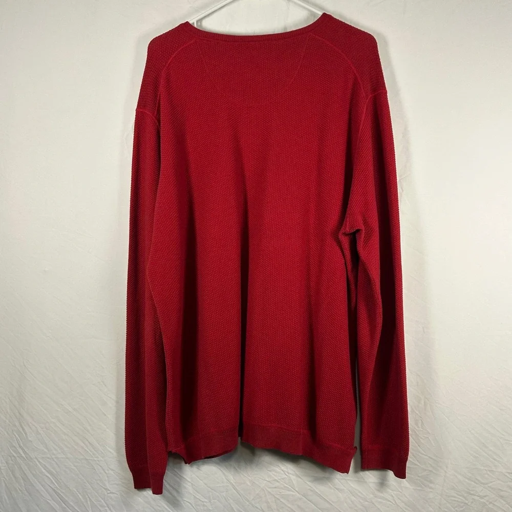 Tommy‎ Bahama Sweater Mens XL Red V-Neck Waffle Knit Cotton Long Sleeve